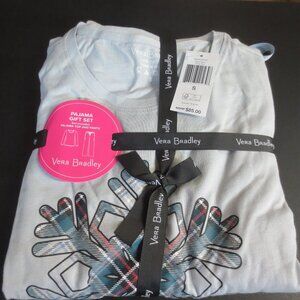 VERA BRADLEY LADIES SNOWFLAKE SNOWY PLAID PJ SET - LT GRAY